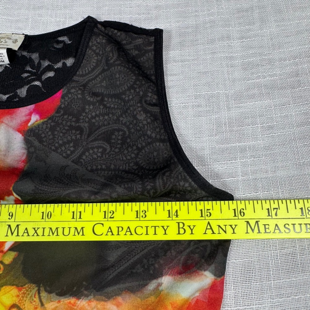 VTG Y2K Brenda's M Black Red Lace Abstract Print Tank Top Phoebe Rhinestone Goth - Picture 7 of 10